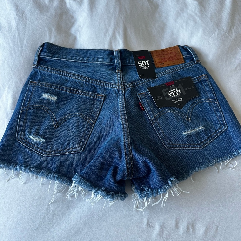 Levi's Blue Distressed Jean Shorts Frayed Hem